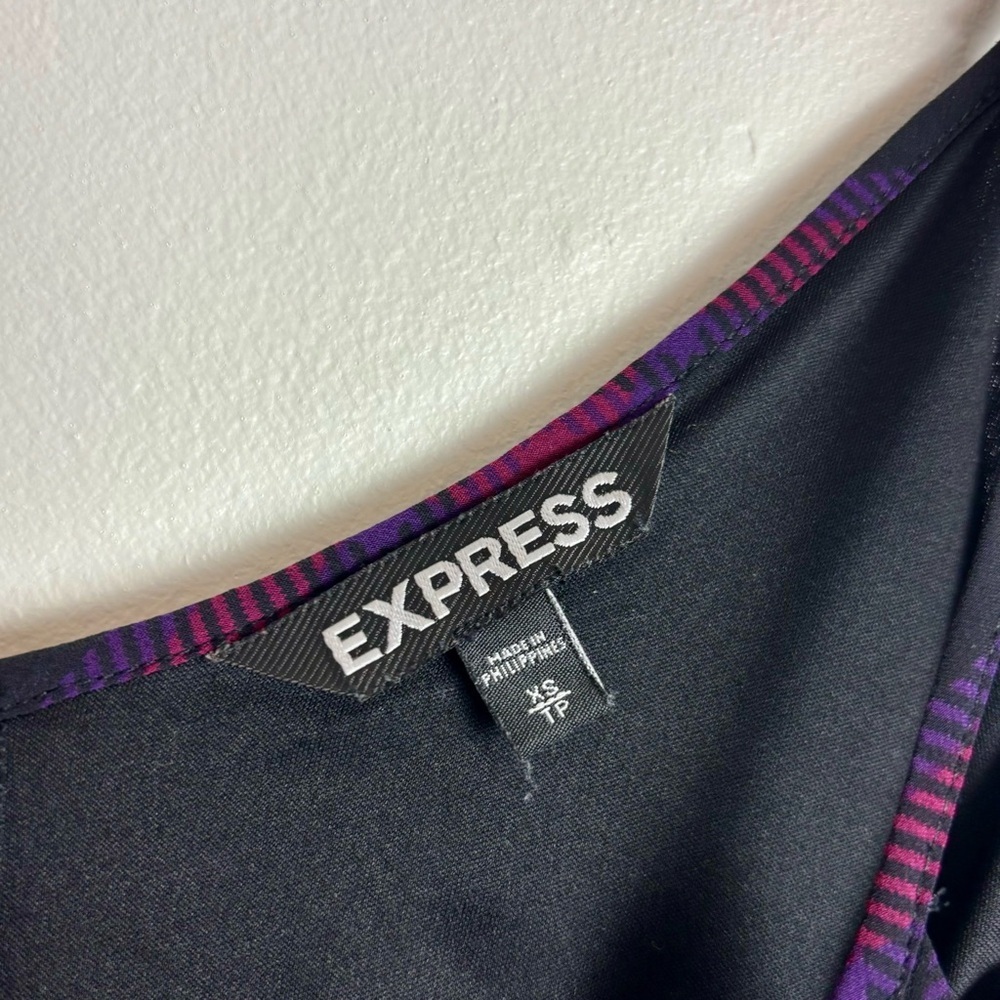 Express slip dress black purple plaid XS lace trim - Picture 2 of 8